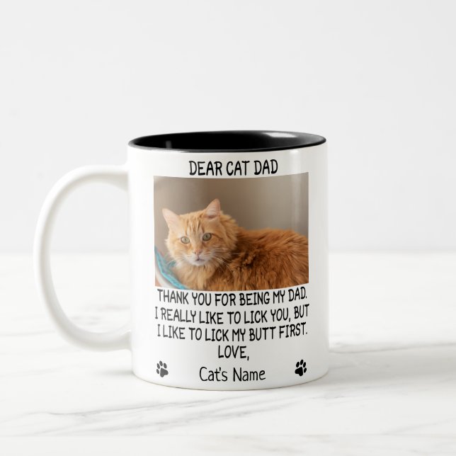 Dear Cat Dad, Personalized cat's photo and name Two-Tone Coffee Mug (Left)