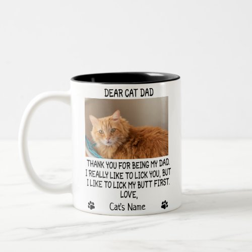 Dear Cat Dad Personalized cats photo and name Two_Tone Coffee Mug