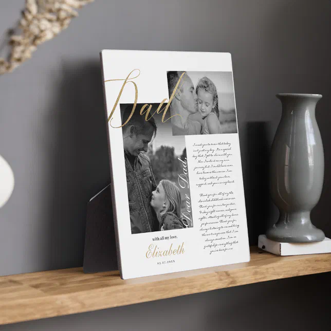 Dad Gold Script Text Dear Dad | Gold Dad Script Wedding Message Photo Plaque | Zazzle