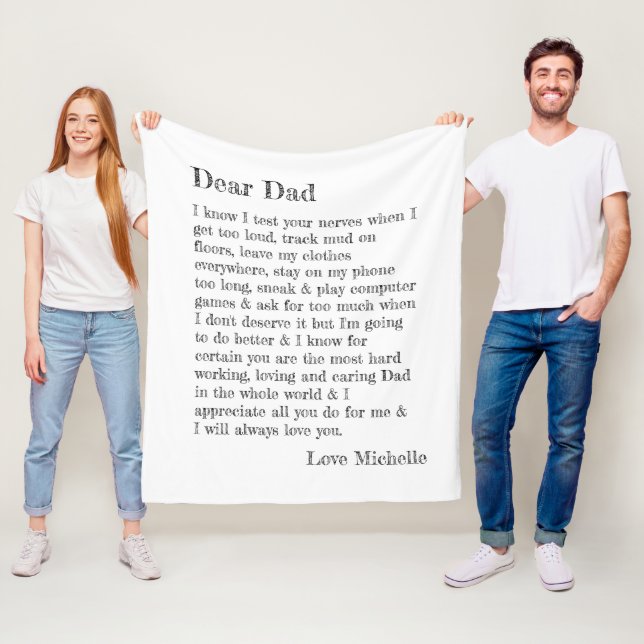 Dear Dad Letter Typography Personalized Fleece Blanket (In Situ)