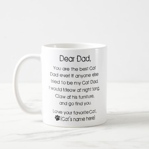 Dear Dad You Are The Best Cat Coffee Mug