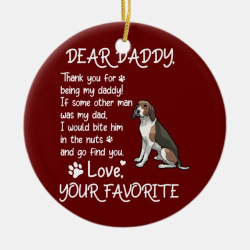 Dear Daddy Coonhound Dog Dad Fathers Day  Ceramic Ornament