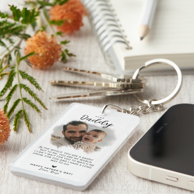 Dear Daddy | Modern Photo Heart Father's Day Keychain (Front Right)