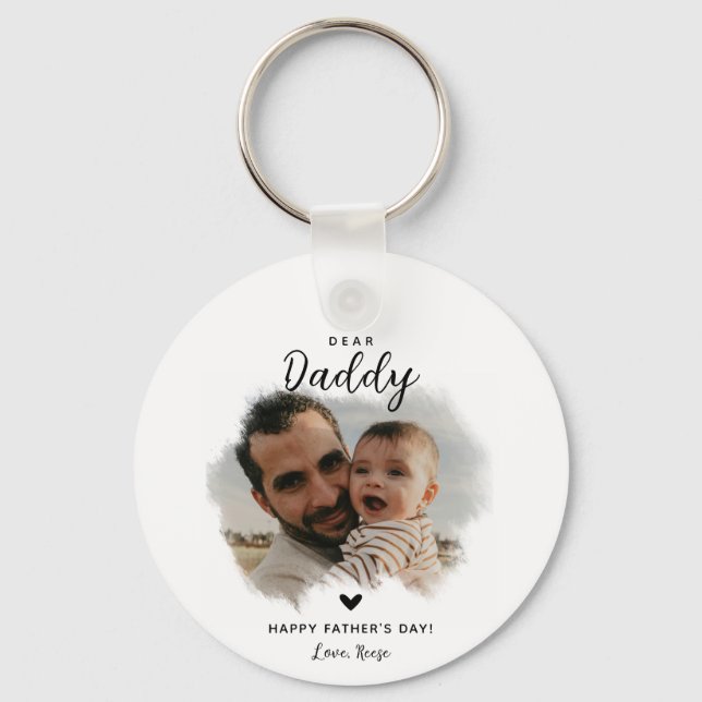 Dear Daddy | Modern Photo Heart Father's Day Keychain (Front)