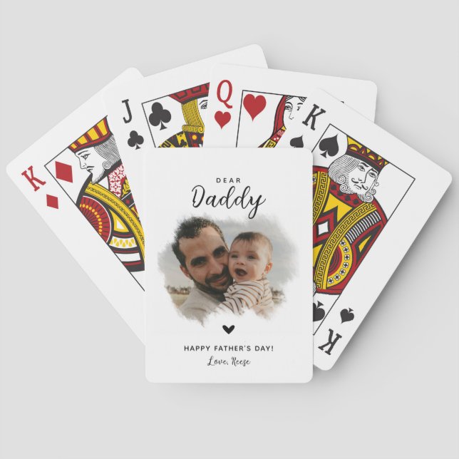 Dear Daddy | Modern Photo Heart Father's Day Poker Cards (Back)