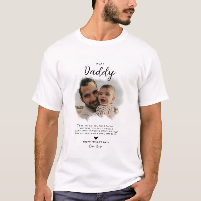 Dear Daddy | Modern Photo Heart Father's Day T-Shirt (Front)