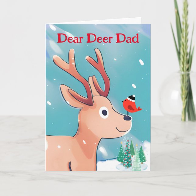 Dear Deer Dad Christmas Baby Deer in the Snow Card (Front)