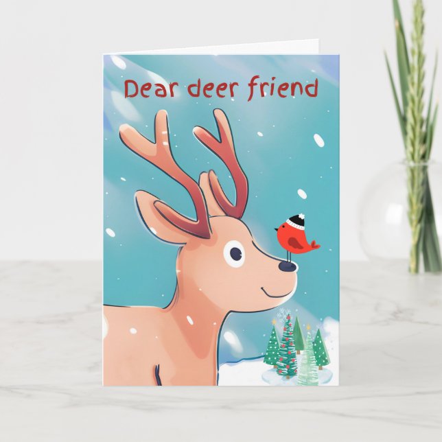Dear Deer Friend Christmas Baby Deer in the Snow Card (Front)