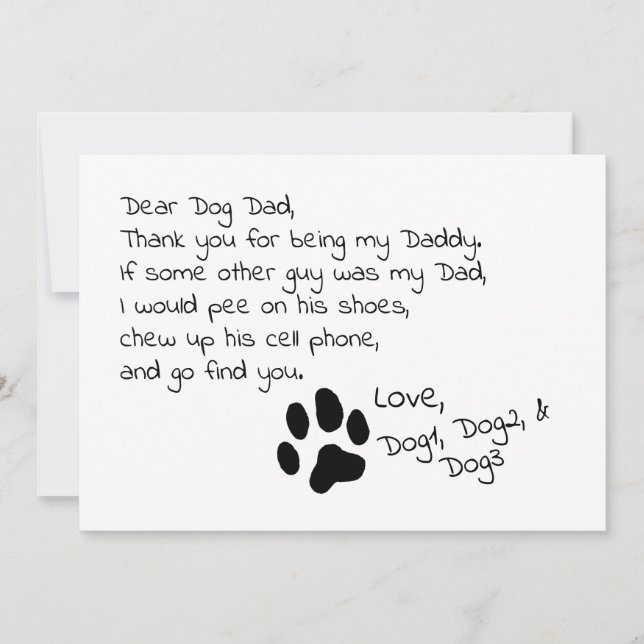 Dear Dog Dad Mom Customizable Pet Name Card (Front)