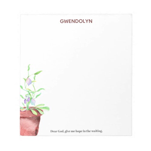 Dear God Watercolor Potted Plant Notepad