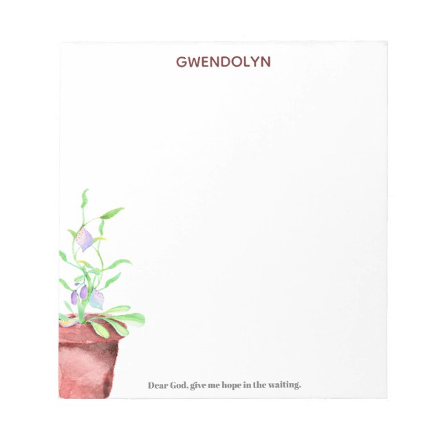 Dear God Watercolor Potted Plant Notepad (Front)