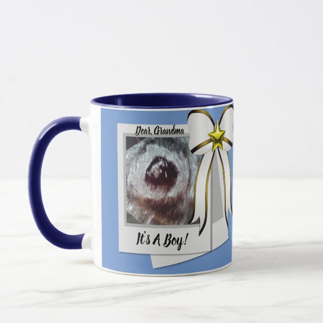 Dear Grandma Blue / White Announcement Coffee Cup (Left)