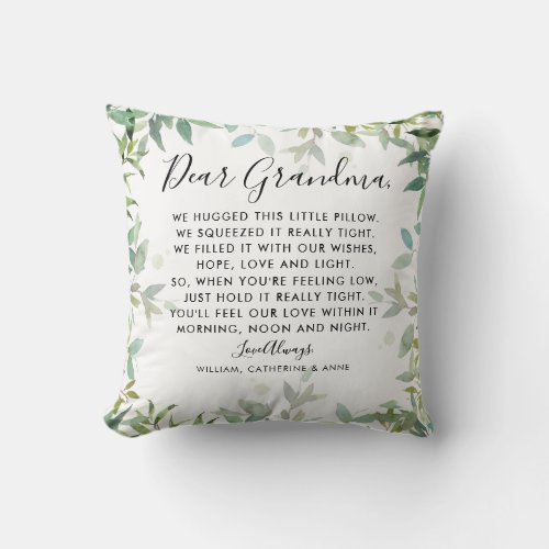 Dear Grandma Botanical Foliage Message Photo Throw Pillow