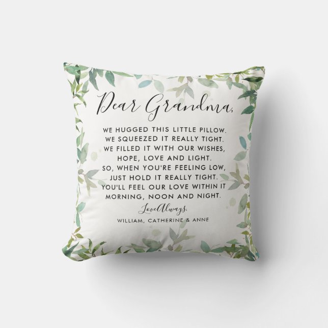 Dear Grandma Botanical Foliage Message Photo Throw Pillow (Front)