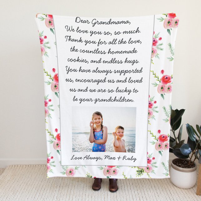 Dear Grandma | Photo & Letter Personalized Fleece Blanket (Creator Uploaded)