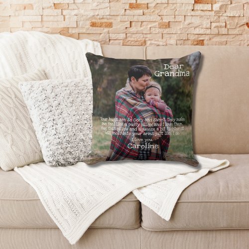 Dear Grandma Photo Love You Hug This Throw Pillow