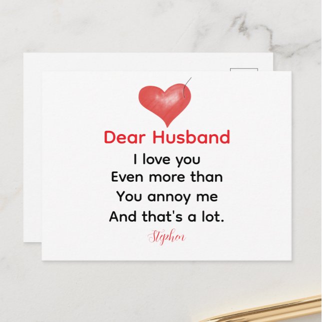 Dear Husband personalized love message valentines  Holiday Postcard (Creator Uploaded)