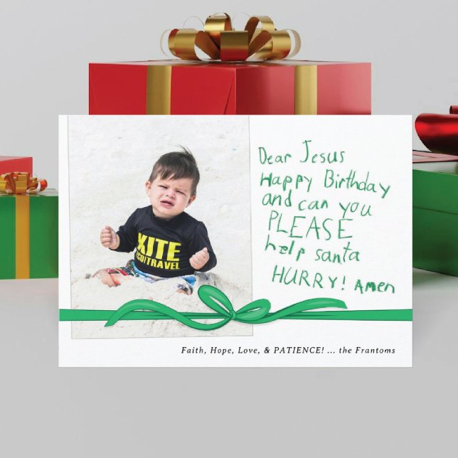 Dear Jesus Green Crayon note Photo Christmas Card (Creator Uploaded)