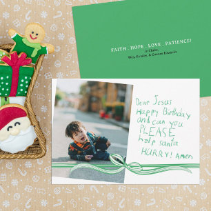 Dear Jesus Green Crayon note Photo Christmas Card