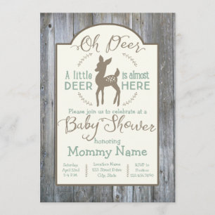 Dear little Deer baby shower invitation on wood