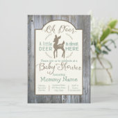 Dear little Deer baby shower invitation on wood (Standing Front)