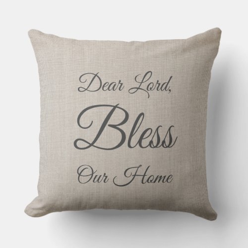 Dear Lord Bless Our Home Simple Natural Linen Throw Pillow