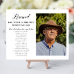 Dear Lord Father of the Bride Memorial Wedding Foam Board<br><div class="desc">This elegant wedding memorial foam board sign, with it's touching poem and a photo of the bride’s dad, is a beautiful way to remember and pay tribute to the father of the bride on your wedding day. Place this on the chair that he would have sat in at the wedding....</div>