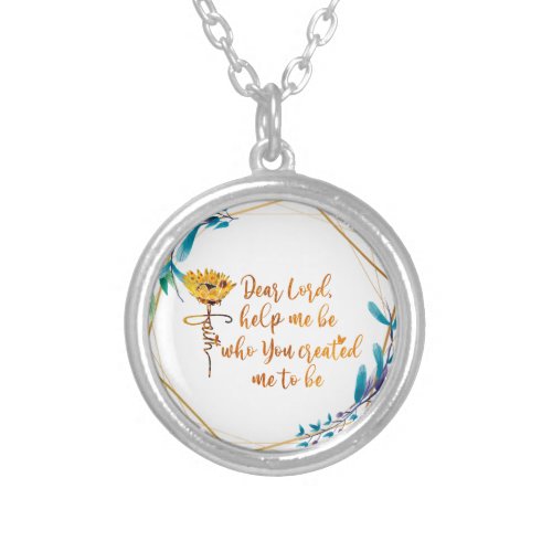 Dear Lord Help Me Be Prayer Sunflower Christian Silver Plated Necklace