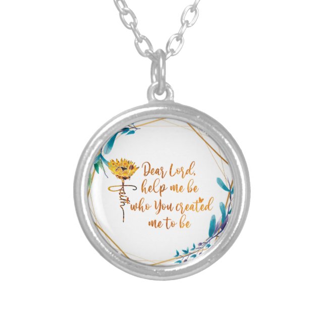 Dear Lord Help Me Be Prayer Sunflower Christian Silver Plated Necklace (Front)