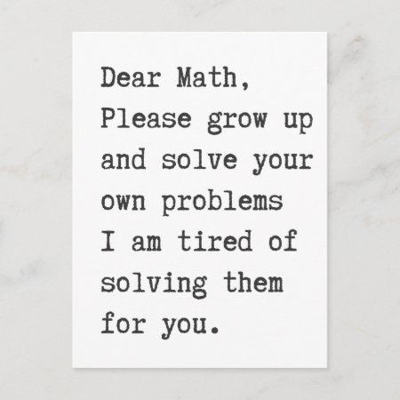 Dear Math Solve Your Own Problems Postcard