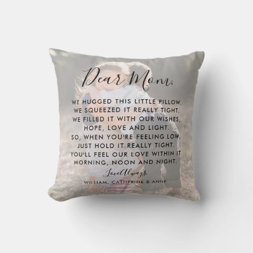 Dear Mom Custom Message Script Photo Mothers Day Throw Pillow