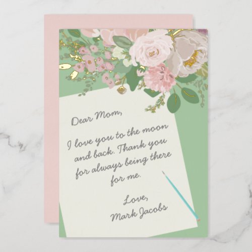 Dear Mom Letter Customized Floral Mothers Day  Foil Holiday Card
