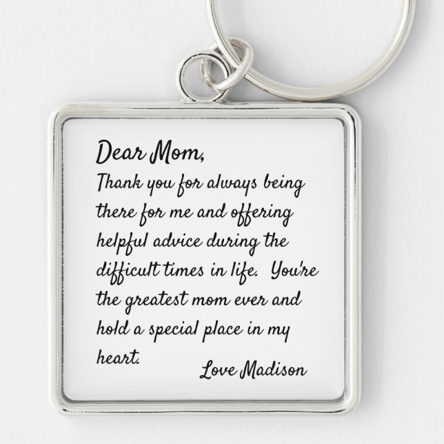 Dear Mom Letter From Daughter Personalized Keychain (Front)