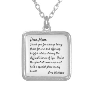Dear Mom Letter From Daughter Personalized Silver Plated Necklace