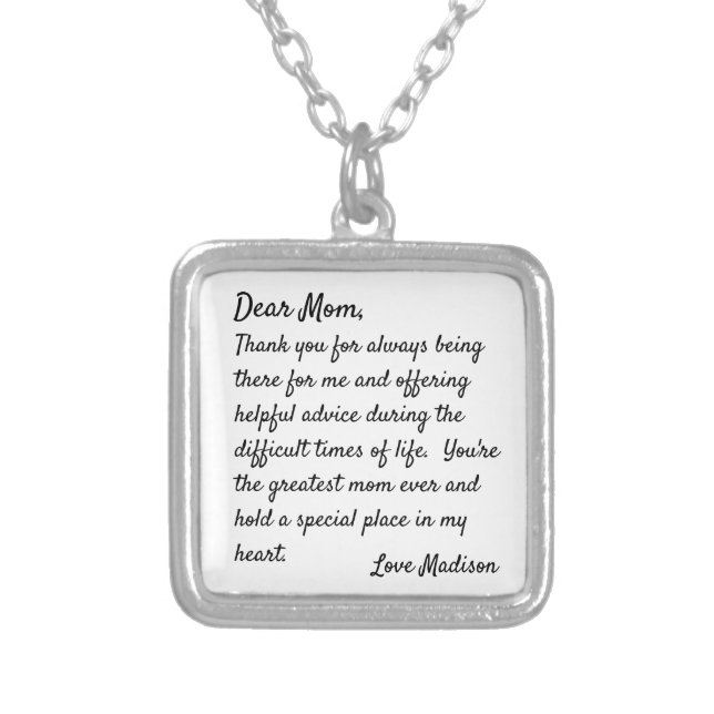 Dear Mom Letter From Daughter Personalized Silver Plated Necklace (Front)