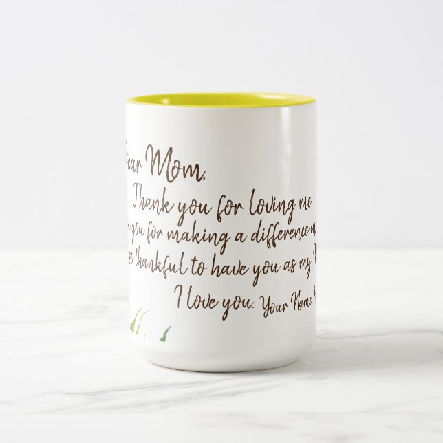 Dear Mom Letter Message Two-Tone Coffee Mug (Center)