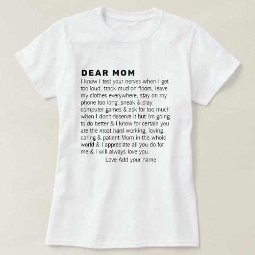 Dear Mom Love Letter Typography Custom Name T_Shirt