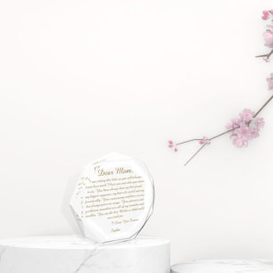 Dear Mom Mother's Day Love Best Mom Gold Script Acrylic Award