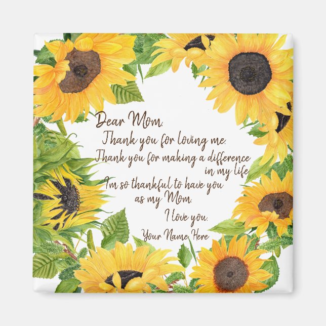 Dear Mom Sunflower Magnet (Front)