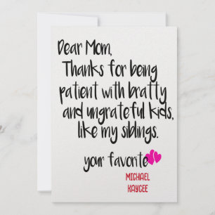 Dear Mom Thanks 4 Being Patient Mothers Day Card 