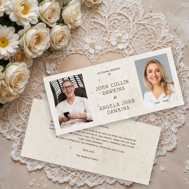 Dear Ones Deceased Couple Custom Photo Thank You (Dear Ones Deceased Couple Custom Photo Thank You Cards. )