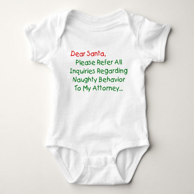 Dear Santa Attorney - Funny Christmas Letter Baby Bodysuit (Front)