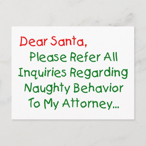 Dear Santa Attorney _ Funny Christmas Letter Holiday Postcard