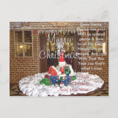Dear Santa Away from home this Christmas New year Holiday Postcard