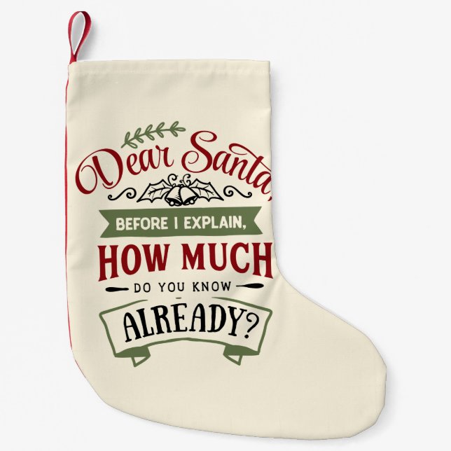 Dear Santa Before I Explain Funny Christmas Quote Small Christmas Stocking (Front)