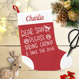 Dear Santa Bring Catnip Cute Funny Cat Small Christmas Stocking