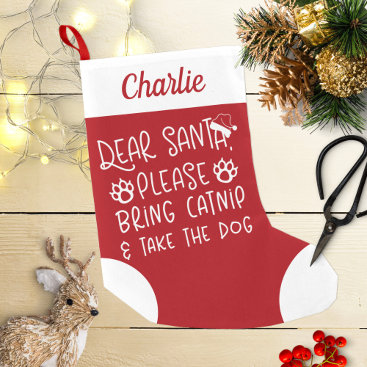 Dear Santa Bring Catnip Cute Funny Cat Small Christmas Stocking