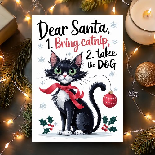 Dear Santa Bring Catnip Funny Cat Christmas Holiday Card