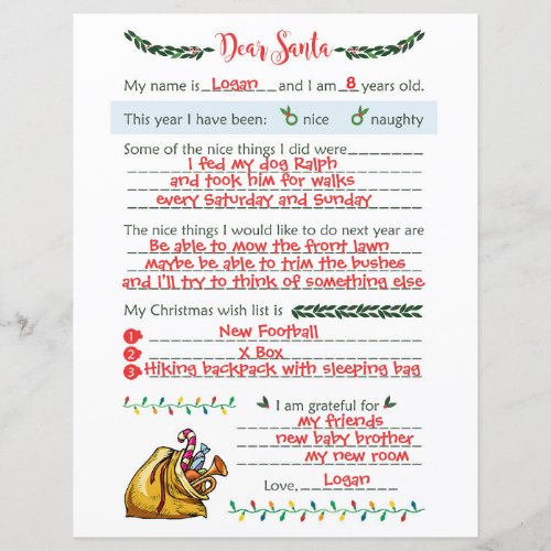 Dear Santa Christmas Letter