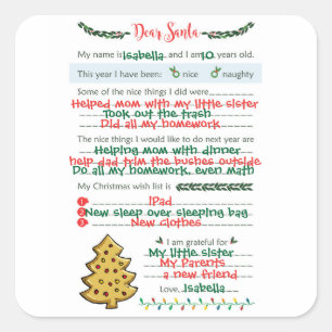 Dear Santa Christmas Letter Square Sticker